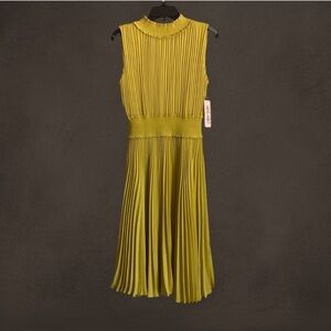 Nanette Lepore Pleated Sleeveless Smock High Neck Chartreuse Green Yellow Dress